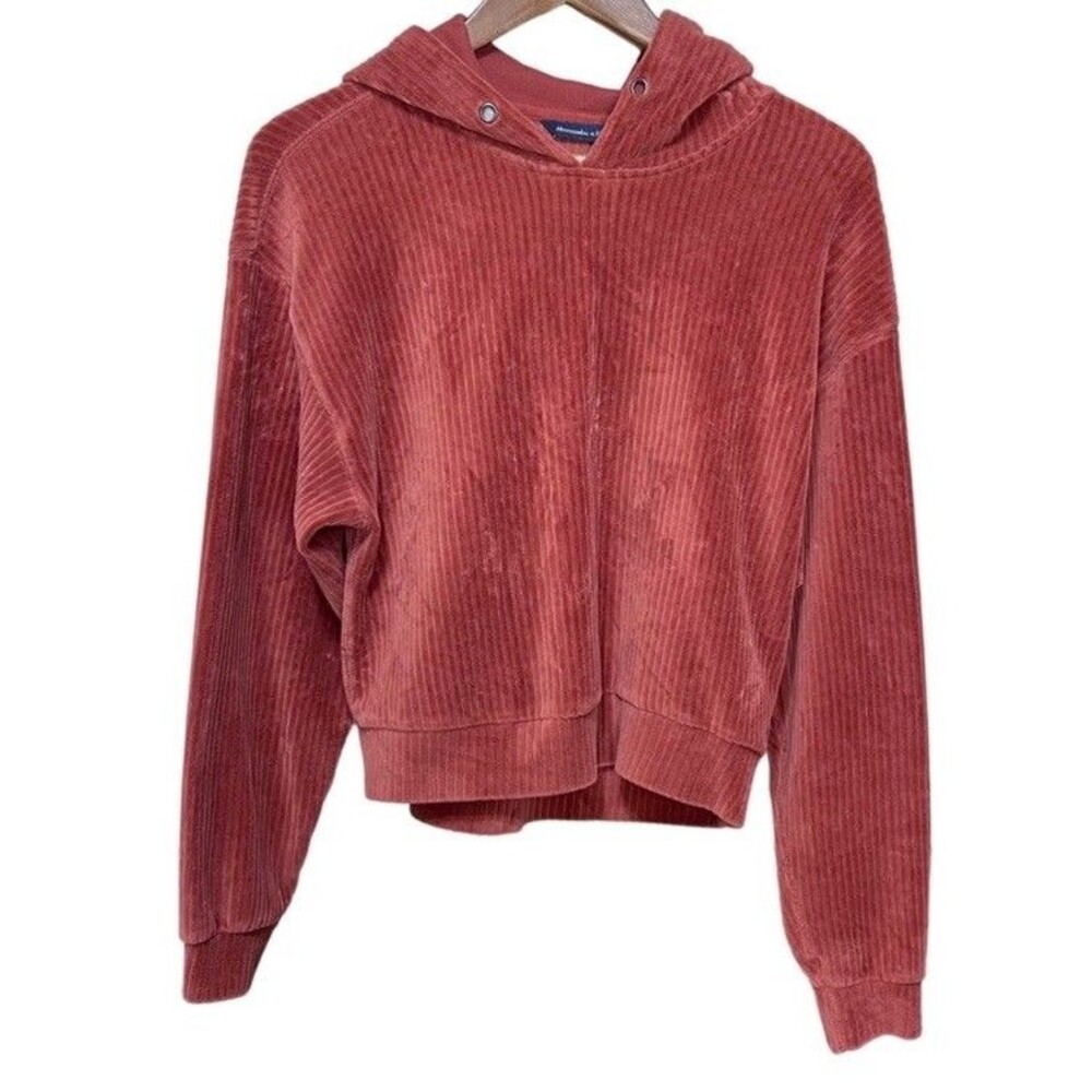 Abercrombie & Fitch Women’s Ribbed Hoodie Burnt Orange Size Small Loungewear
